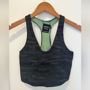 Prana Momento Crop Top Reversible Sports Bra Black Travertine/Sage Brush XS